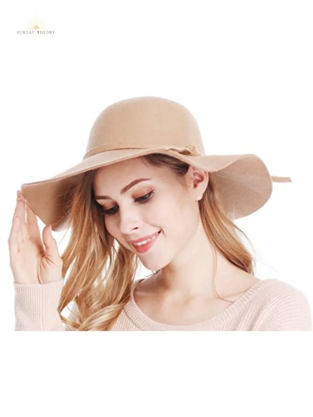 Women's Wool Floppy Wide Brim Sun Hat with Ribbon Band